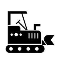 Black and white image of a bulldozer solid icon vector