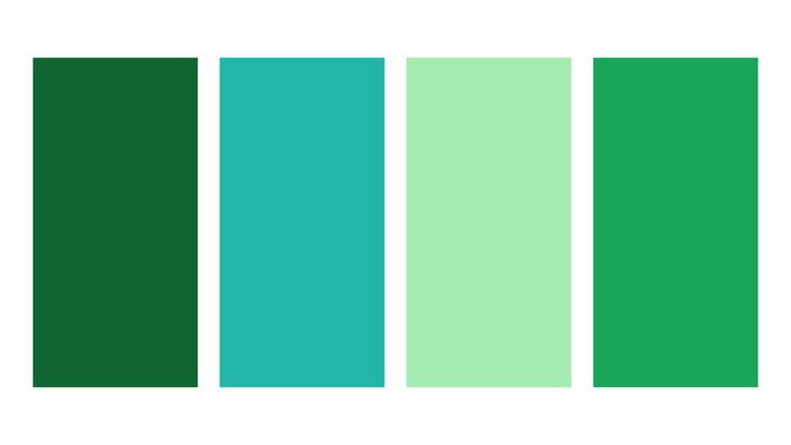 Green, Blue Green, Neon Green, Kelly Green color palette. Set of bright color palette combination in rgb hex. Color palette for ui ux design. Abstract illustration for your graphic design, banner