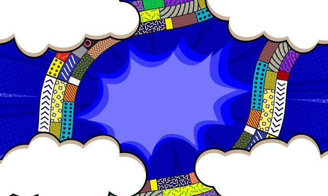 Comic speech bubble with swirl element and cloud, colorful vintage pop art background