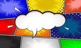 Comic books dialog bubbles. Cartoon book superhero scrapbook page template, empty comical speech clouds, graphic art frame layout template illustration. Pop art background with blank balloons vector