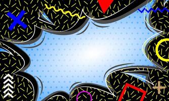 Abstract memphis background with comic speech bubble and halftone gradient color. Geometric elements in memphis background design vector