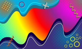 colorful abstract geometric halftone background with psychedelic gradient colors and memphis shapes vector