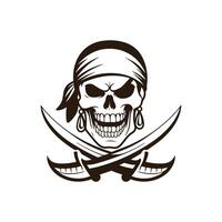 Pirate Skull with Crossed Swords Design Illustration. vector