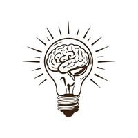Brain Inside a Lightbulb - The Idea of Innovation and Intelligence vector