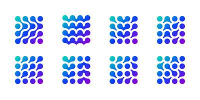 Integration connection dot logo. Innovate icon for brain neuron. Artificial nano material pattern. Circular square grid shape, organic biotech liquid, future energy globe molecule. Chemical mind link vector