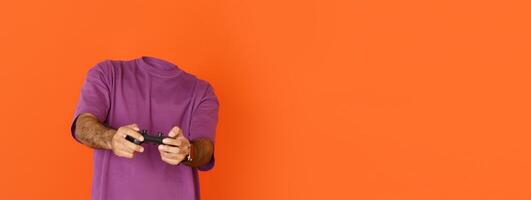 A playful and imaginative portrayal of a person playing a game without a visible head. photo
