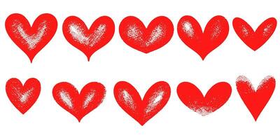 collection of hand drawn red heart illustrations in various styles and shapes. set features sketchy, minimalist, and bold heart icon. vector