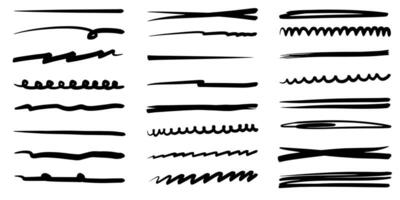 Set of handmade lines, brush lines, underlines. Hand-drawn collection of doodle style various shapes. Lettering Art Lines. Isolated on white. vector