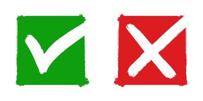 Green checkmark OK and red X icons, isolated on white background. vector