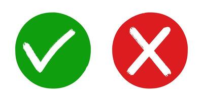 Checkmark icons set. Tick and cross sign. Green check mark and red X cross icon isolated on white background. vector