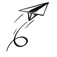 Hand Drawn Paper Airplane with Swirl Trail Doodle Style vector