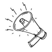 Hand drawn sketch of a loudspeaker or megaphone icon, symbolizing communication, announcements, marketing, and promotion. vector