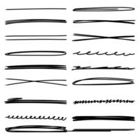 collection of hand drawn underline styles including bold, thin, wavy, and crossed lines. These underline marker illustrations are perfect for highlighting text, graphic design projects, note taking. vector