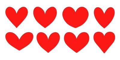 Set of red hearts in different pose. Collection of heart illustration with different style . vector