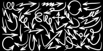 hand drawn white arrows on a black background, perfect for presentations, infographics, and creative projects. vector