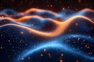 Abstract Digital Landscape with Glowing Waves and Sparkling Particles for Futuristic Design photo