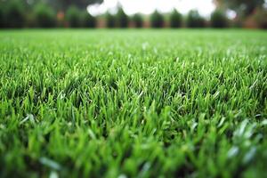 Lush Green Grass in a Serene Park Setting - Nature Background for Print or Design photo