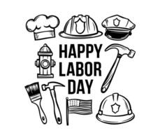 Happy Labor Day Phrase with various worker's tools. Celebrates Labor Day On white background. vector