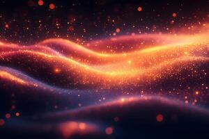 Abstract Glowing Wave of Golden Particles Against Dark Background for Digital Art and Design photo
