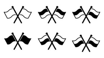 Three Variations Of Black and White Flags Crossed On White Background. vector