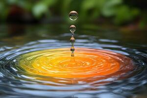 Vibrant Water Droplet Splash with Ripples in Nature Setting photo
