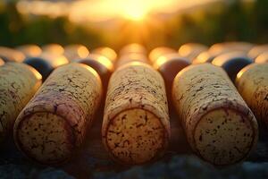 Sunlit Wine Bottles in Vineyard Setting for Rustic Decor and Hospitality Design photo