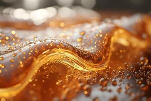Wavy Liquid Gold Texture with Sparkling Bubbles for Abstract Background Design photo