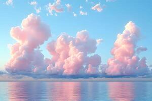 Tranquil Sunset with Soft Pink Clouds Reflecting on Calm Ocean Waters photo