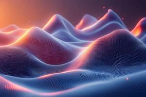 Abstract Digital Landscape with Glowing Wave Patterns for Futuristic Design photo