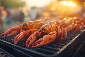 Sunset Barbecue Featuring Fresh Grilled Lobster on a Summer Evening photo