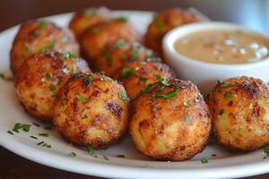 Crispy Potato Balls with Dipping Sauce Perfect Appetizer for Parties and Gatherings photo