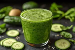 Fresh Green Detox Smoothie with Cucumber and Spinach for a Healthy Lifestyle photo