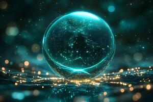 Futuristic Digital Sphere with Glowing Network on Abstract Background photo