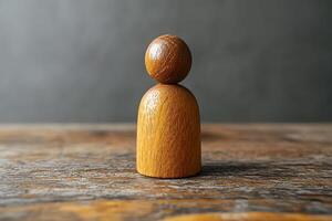 Minimalist Wooden Figurine on Rustic Wooden Surface for Design and Decor photo