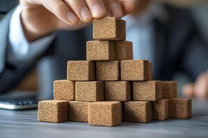 Stacking Brown Sugar Cubes in a Pyramid for Culinary and Business Concepts photo