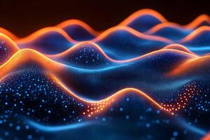 Abstract Digital Waves with Glowing Orange and Blue Points for Technology and Innovation Design photo