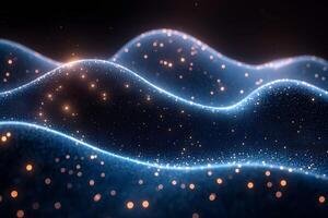 Abstract Digital Art with Glowing Particles and Dynamic Waveforms for Modern Design photo
