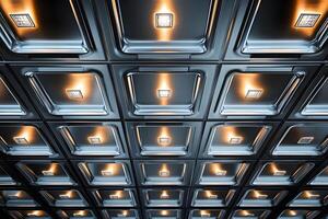 Futuristic Abstract Geometric Ceiling with Illuminated Patterns for Interior Design photo