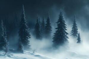 Enchanting Winter Forest in Misty Snowfall for Holiday Greeting Cards photo