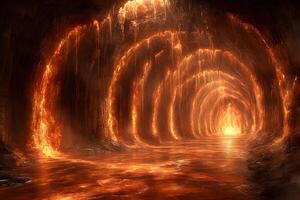 Fiery, Mystical Underworld Cave with Glowing Lava Streams - Surreal Fantasy Design for Posters photo