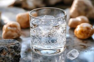Refreshing Sparkling Water with Ice in a Glass - Ideal for Beverage Design and Creative Concepts photo