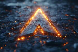 Glowing Geometric Arrow on Dark Textured Surface for Futuristic Design Concepts photo