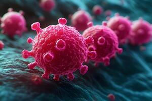 Microscopic View of Viruses on a Cellular Surface in Science Research photo