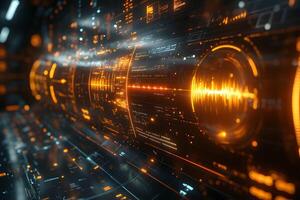 Futuristic Digital Interface with Glowing Orange Elements for Technology Design photo