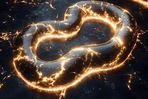Futuristic Glowing Abstract Loop Sculpture on Textured Surface for Digital Art Design photo