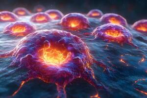 Abstract Cosmic Terrain with Fiery Volcanic Craters for Science Fiction Design photo
