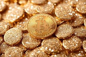 Golden Bitcoin Among Glittering Coins - Cryptocurrency and Investment Concept photo