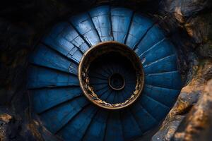 Abstract Curved Blue Spiral Staircase with Rustic Texture for Creative Design and Architecture Themes photo