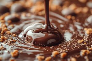Sumptuous Chocolate Sauce Drizzling on Gourmet Dessert with Crumbled Topping photo