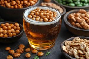 Craft Beer with Assorted Snacks Rustic Bar Setting for Relaxation and Enjoyment photo